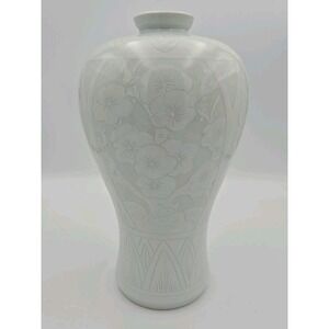 Chinese Porcelain Plum Vase White Glazed Floral Ming Mark Reproduction Decor